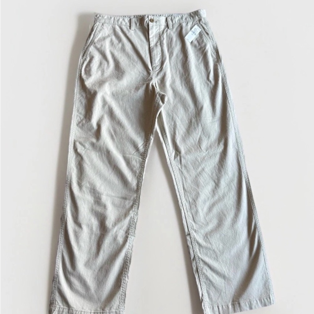 Gap Men's 90s Loose Khaki Beige Casual Pants Flat Front Straight Leg Button Zip